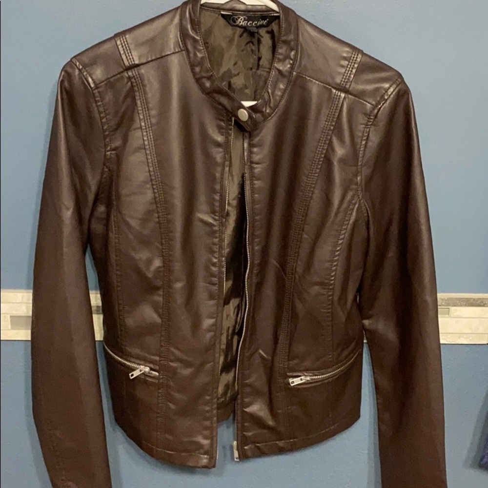 Faux leather brown jacket